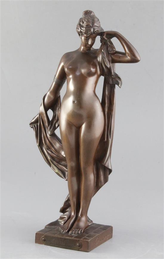 Pierre Etienne Daniel Campagne (1851-1914). A bronze figure of Phryné Devant ses Juges, 13.5in.